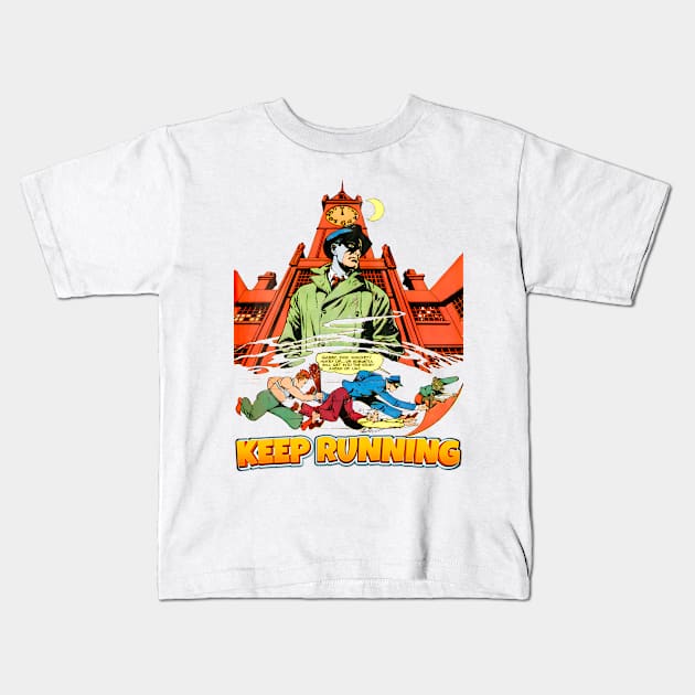 Keep Running Midnight Comic Style vs Bullets Balow Retro Vintage Comic Kids T-Shirt by REVISTANGO